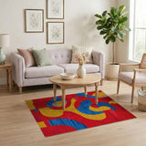 Bold Abstract Geometric Area Rug in Red Blue Yellow