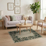 Lush Green Vine Floral Border Area Rug