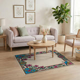 Vibrant Floral Bird Border Area Rug