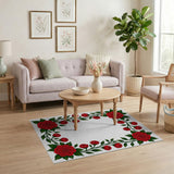 Red Rose Vine Border Area Rug