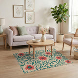 Vintage Red Daisy Floral Area Rug