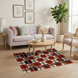 Geometric Modern Red Bold Red Plaid Geometric Area Rug