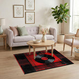 DEEZKZ Red Vinyl Record Distressed Area Rug