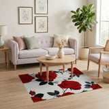 Red Roses Floral Pattern Area Rug