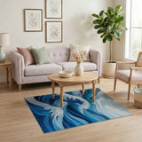 Teal Ocean Waves Abstract Abstract Area Area Rug