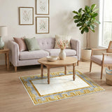 Gold and Silver Gold Greek Key Beige Area Rug