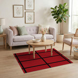 Red Bold Red Black Grid Geometric Area Rug