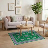 Emerald Green Persian Floral Motif Rug