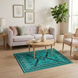 Southwestern Blue and Teal Teal Southwestern Geometric Area Rug