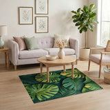 Variegated Monstera Leaves Green Area Rug