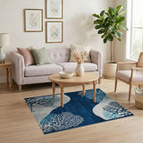 Navy Blue Coral Reef Coastal Area Rug