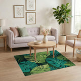 Tropical Green Monstera Leaf Washable Area Rug