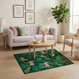 Playful Pink Jungle Animals Green Area Rug