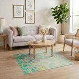 Whimsical Pastel Flowers Teal Swirls Rug