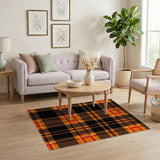 Fiery Orange Black Plaid Area Rug