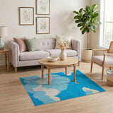 Pixel Airplane Soaring Blue Sky Clouds Kids Rug