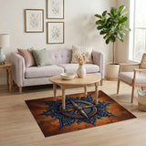 Ornate Compass Rose Distressed Area Rug