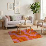 Multi-color and Patterns Vibrant Orange Pink Swirl Abstract Area Rug