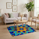Vibrant Navy Mandala Sunflower Area Rug