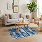 Blue Grid Geometric Modern Area Rug