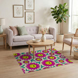 Cheerful Pink Smiley Daisy Face Area Rug