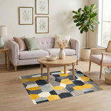Geometric Modern Yellow Hexagon Geometric Area Rug