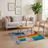 ODIKA Washable Rainbow Abstract Geometric Rug - Low Pile Non-Slip Kids Area Rug