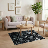 Geometric Grid Black White Area Rug