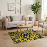 Ornate Black Floral Yellow Area Rug