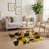 Yellow Geometric Cube Block Rug