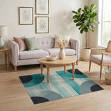 Geometric Modern Blue and Teal Teal Grey Abstract Geometric Area Rug
