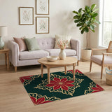 Red Poinsettia on Emerald Green Persian Rug