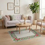 Vintage Pink Rose Floral Border Area Rug