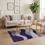 Purple Purple Grey Abstract Wave Area Rug