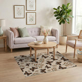 Monarch Butterfly Leaf Pattern Beige Area Rug