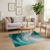 Blue and Teal Teal Abstract Wave Area Rug