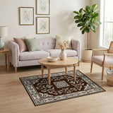 Traditional Persian Brown Area Rug with Floral Borders