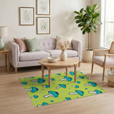 Playful Teal Mushroom Lime Green Area Rug