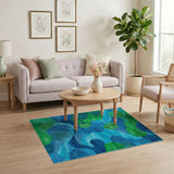 Vibrant Teal Green Abstract Geometric Rug