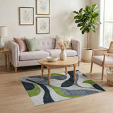 Modern Abstract Green Grey Geometric Area Rug