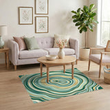 Blue and Teal Gold Swirl Abstract Area Rug