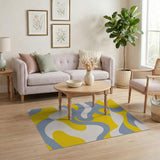 Wavy Yellow and Blue Abstract Area Rug