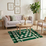 Green Plaid Grid Geometric Area Rug