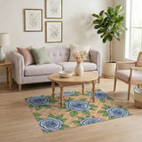 Blue Rose Trellis on Orange Area Rug