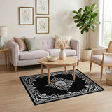Black and White Traditional Persian Ornate Black White Medallion Area Rug