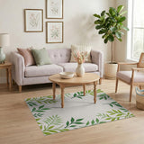 Green Leaves Border Area Rug