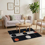 Modern Geometric Circle Area Rug Black White Orange