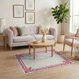 Elegant Red Ornate Floral Border Rug