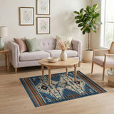 ODIKA Southwestern Washable Area Rug, Blue Tribal Geometric Low Pile Non-Slip Rug for Living Room Bedroom