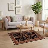 Ornate Black Orange Floral Area Rug